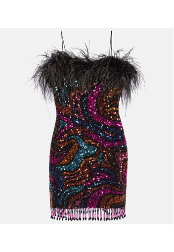 Kiki sequined feather-trimmed minidress