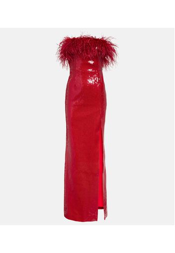 Nika sequined feather-trimmed gown