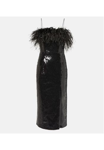 Nika feather-trimmed midi dress