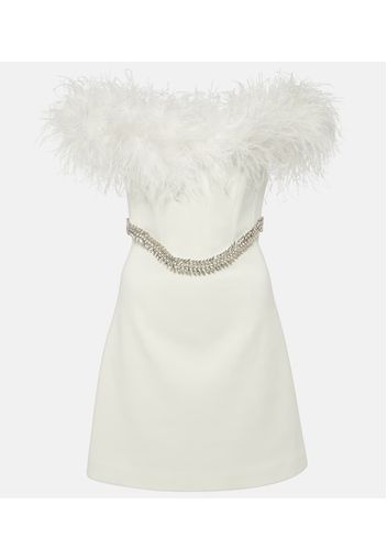 Bridal Blanche feather-trimmed crÃªpe minidress