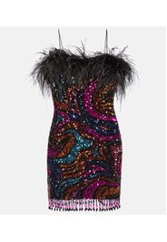 Kiki sequined feather-trimmed minidress