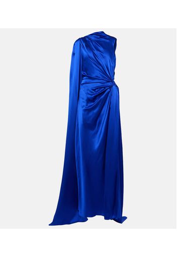 Asymmetric draped silk gown