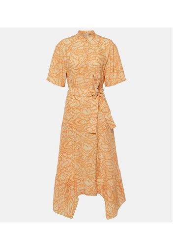 Printed asymmetric silk midi dress