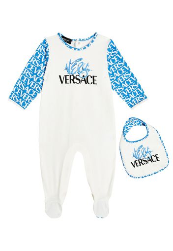 Baby cotton-blend printed onesie and bib set