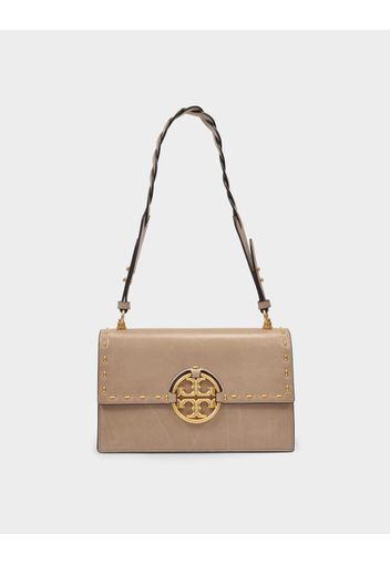 Tory Burch Miller Leather Clutch - Almond Flour/Gold