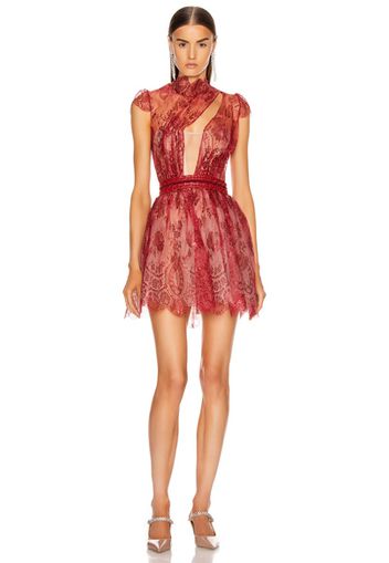 Aadnevik French Lace Mini Dress in Red