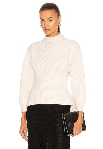 ALAÏA Fitted Sculpted Long Sleeve Sweater in Ivory