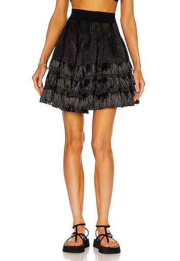 ALAÏA Courte Raphia Franges Skirt in Black