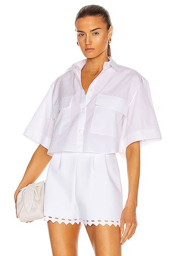 ALAÏA Cotton Poplin Short Sleeve Blouse in White