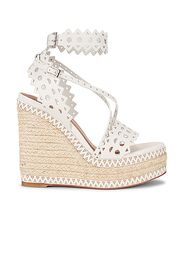 ALAÏA Leather Laser Cut Espadrille Wedges in White