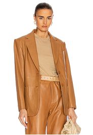 ALBERTA FERRETTI Leather Blazer in Brown,Neutral