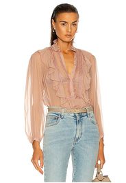 ALBERTA FERRETTI Ruffle Blouse in Blush