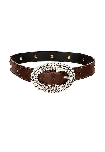 Alessandra Rich Leather Silver Chain and Crystal Buckle Belt in Brown