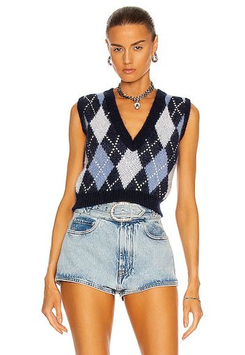 Alessandra Rich Argyle Wool Crystal Vest in Blue