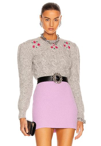 Alessandra Rich Embellished Mohair Cropped Sweater in Grey