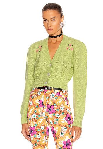 Alessandra Rich Embellished Mohair Cropped Cardigan in Green