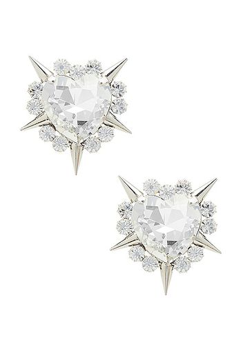 Alessandra Rich Crystal Heart Spike Earrings in Metallic Silver