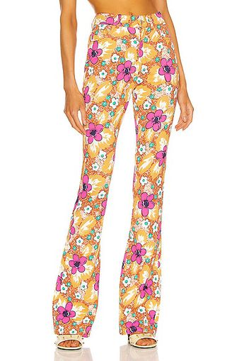 Alessandra Rich 70s Floral High Waisted Flared Trouser in Pink,Brown