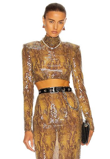 Alessandra Rich Embossed Python Print Top in Tan