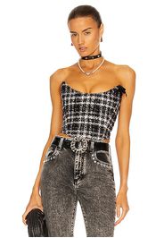 Alessandra Rich Checked Tweed Bustier in Black & White