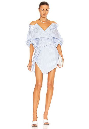 Alexander Wang Wrap Front Off the Shoulder Shirt Dress in Blue