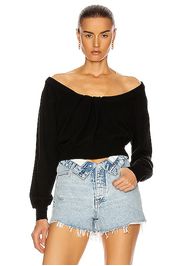 Alexander Wang Cropped Drape Neck Sweater in Black