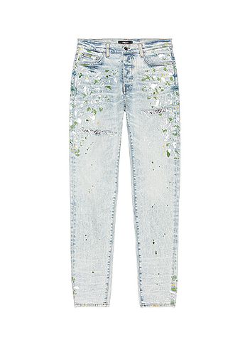 Amiri Hand Painted Slit Knee Jean in Denim-Light