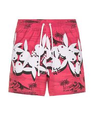 Amiri Playboy Hawaiian Swim Trunks in Red