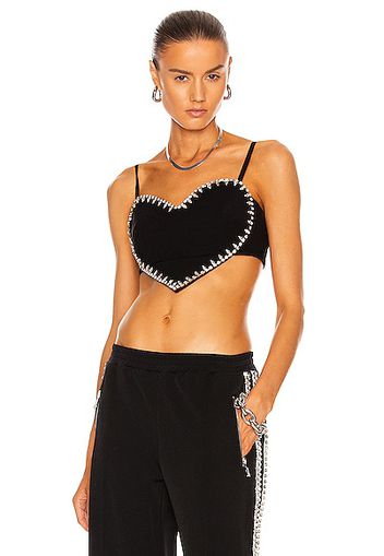 AREA Crystal Trim Heart Top in Black