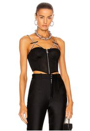AREA Crystal Bow Strap Bustier Top in Black