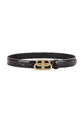 Balenciaga BB Embossed Croc Thin Belt in Black