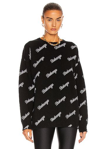 Balenciaga Long Sleeve Logo Crewneck Sweater in Black