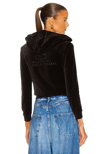 Balenciaga Shrunk Zip Up Hoodie in Black