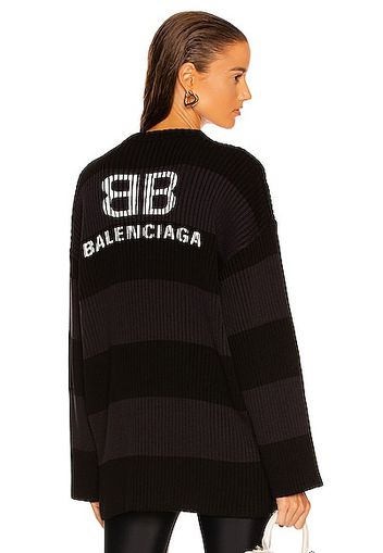 Balenciaga Stripe Crewneck Sweater in Black