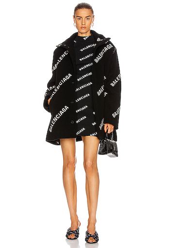 Balenciaga A Shape Logo Coat in Black & White