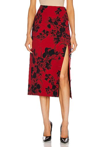 Balenciaga Buttoned Slit Skirt in Red,Floral