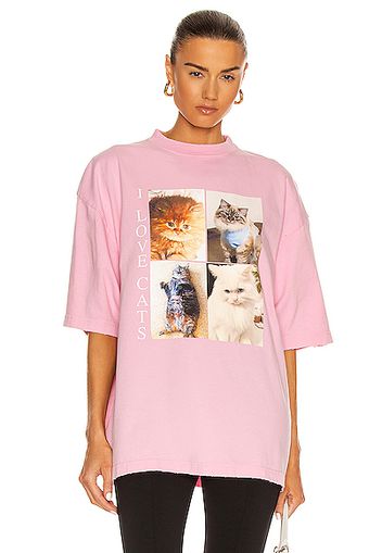 Balenciaga I Love Cats Vintage Jersey XL T Shirt in Pink