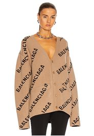 Balenciaga Long Sleeve Logo Cardigan in Neutral