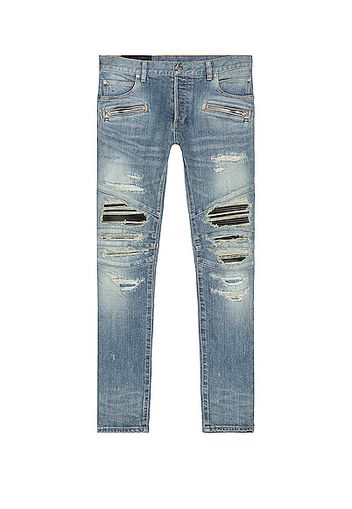 BALMAIN Ribbed Patch Slim Jeans in Denim-Light