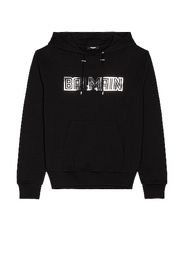 BALMAIN Silver Embossed Hoodie in Black