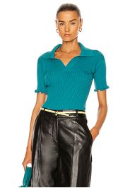 Bottega Veneta Wool Lightweight Rib Polo Top in Green