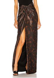 Brandon Maxwell High Slit Maxi Skirt in Animal Print,Brown