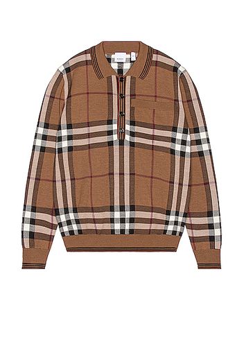 Burberry Knitted Merino Polo in Brown,Plaid