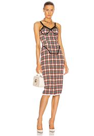 Burberry Corset Midi Dress in Red,Plaid