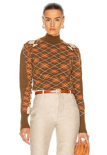 Chloe Turtleneck Long Sleeve Sweater in Brown,Neutral,Plaid
