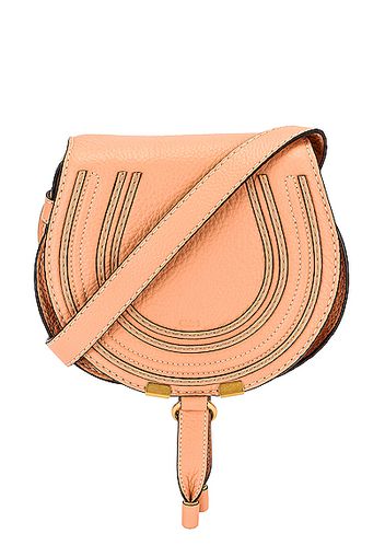 Chloe Small Marcie Grained Calfskin Saddle Bag in Pink