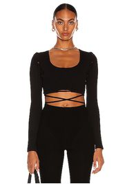 Christopher Esber Deconstruct Long Sleeve Knit Tie Crop Top in Black