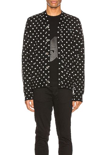 Comme Des Garcons PLAY Dot Print Wool Cardigan with Black Emblem in Black,Polka Dots