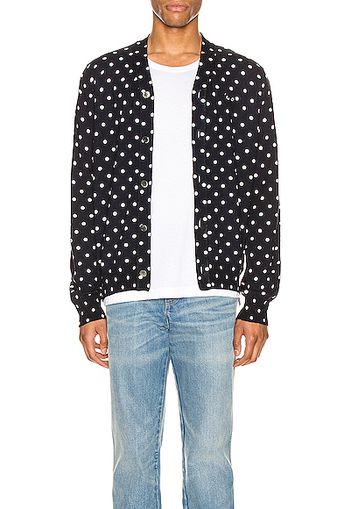 Comme Des Garcons PLAY Dot Print Wool Cardigan with Black Emblem in Blue,Polka Dots