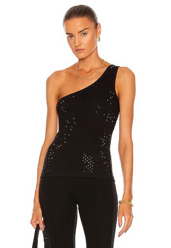 David Koma Crystal Embroidered One Shoulder Top in Black